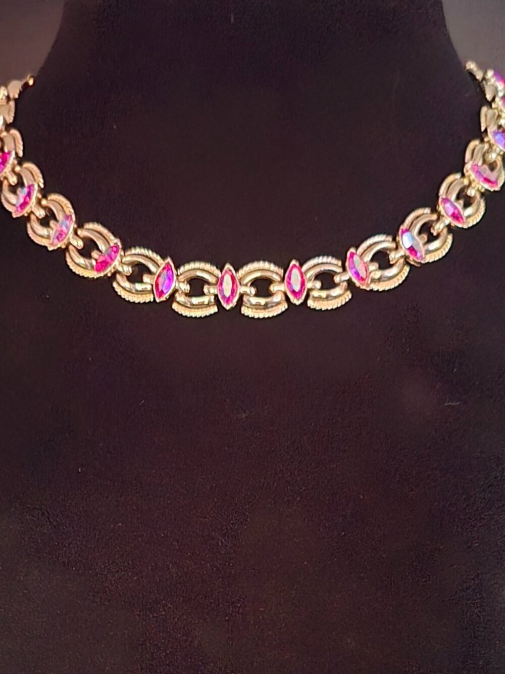 Stunning Vintage Signed Coro Pegasus Gold Tone and Pink Rhinestone